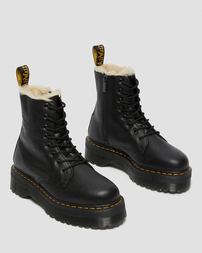 Black Women's Dr Martens Jadon Leather Faux Fur Lined Platform Ankle Boots | CA 59YXF